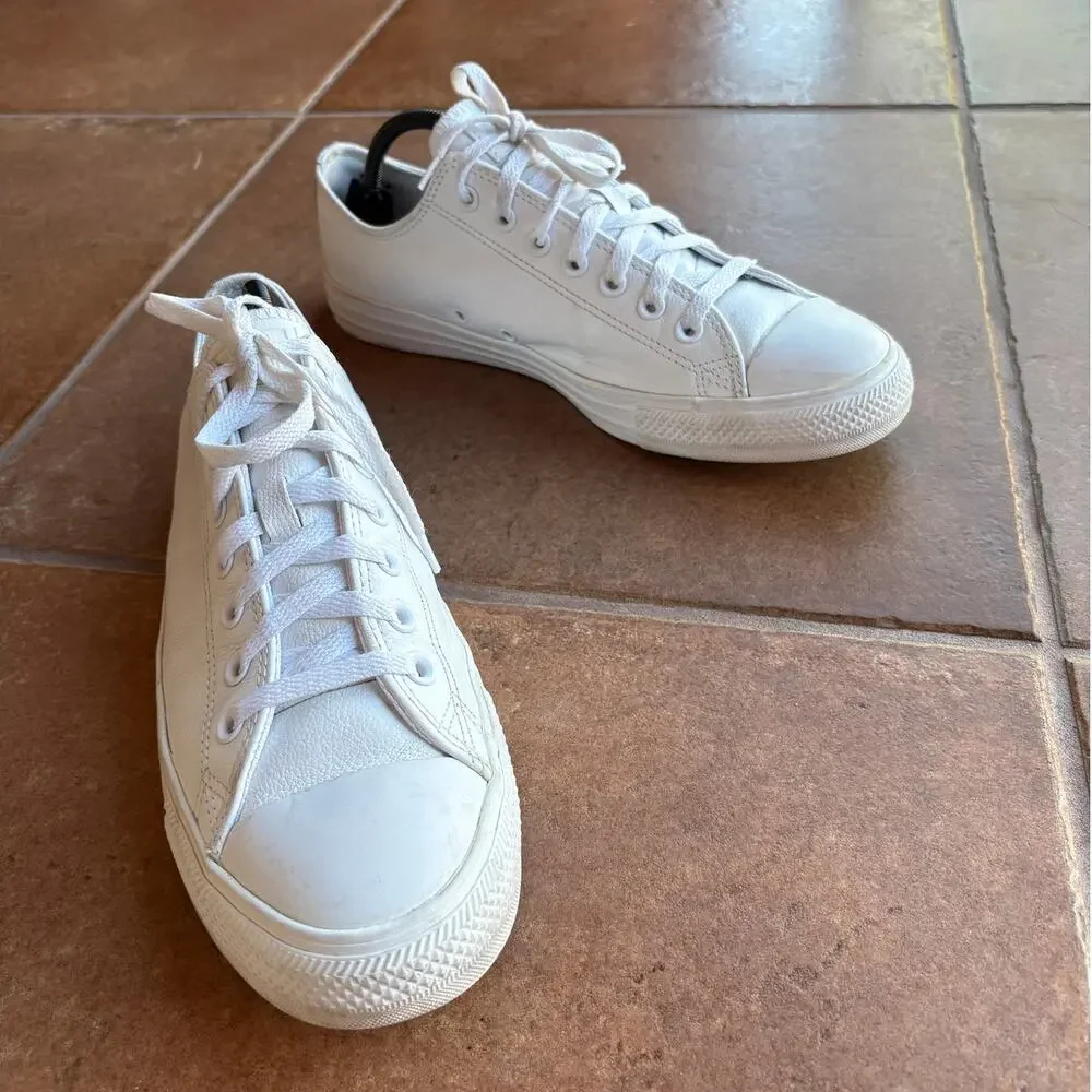 Converse White Leather All Stars Low Ox Unisex size 10M 12W Clean Classic